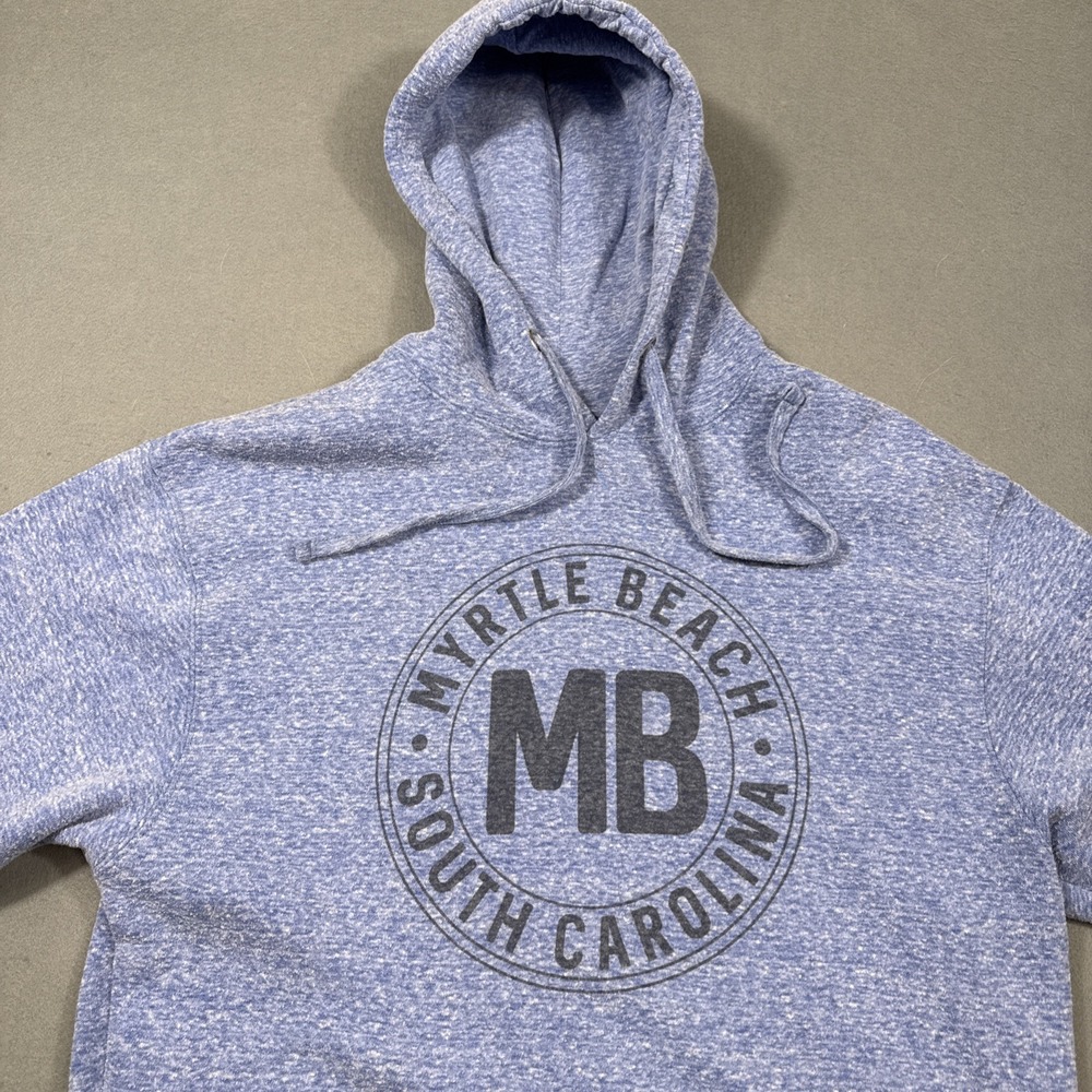 Myrtle Beach WOMENS MEDIUM HOODED SWEATSHIRT BLUE Graphic Print Pullover